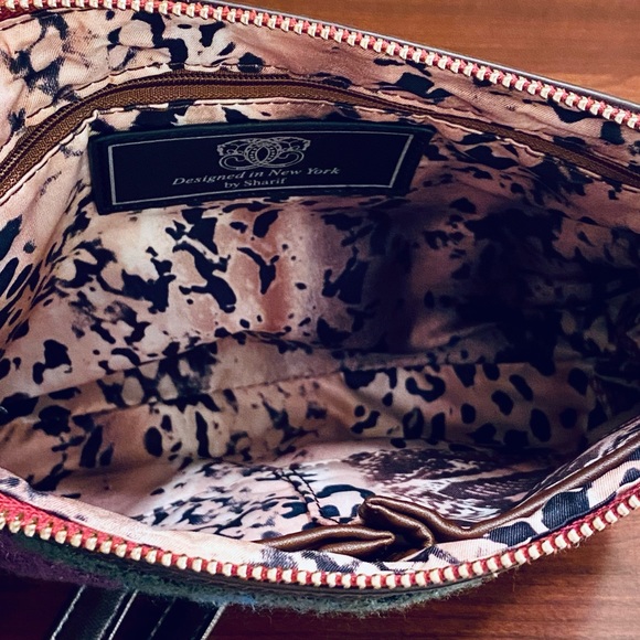 🌟2xHP🌟NWOT Sharif Bouclé 3D Floral Marsala Rose Leather Crossbody/Clutch Bag - Picture 7 of 16